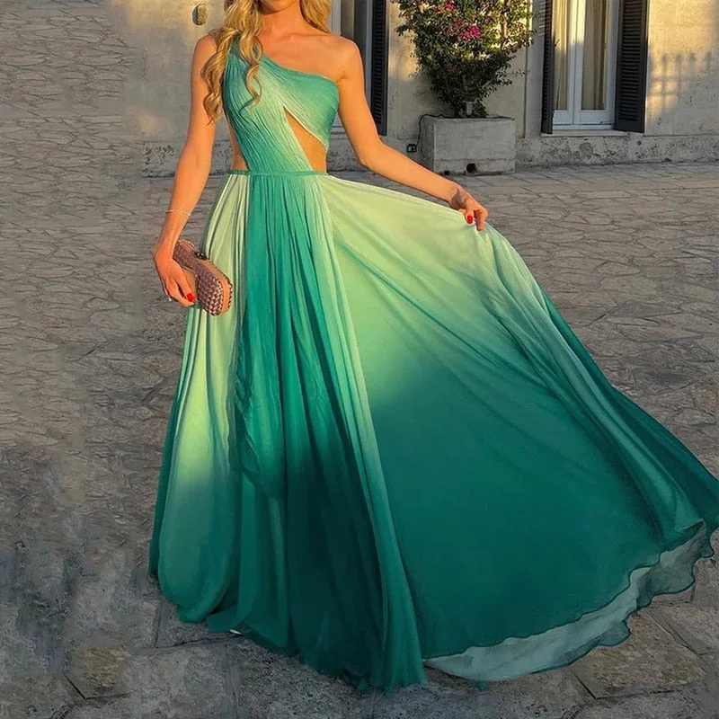 Women Maxi Dress Elegant Chiffon One Shoulder Hollow Out Sleeveless Nipped Waist Backless Slim Evening Dresses Chic Boho Print Maxi Dress Women Maxi Dress Elegant Chiffon One Shoulder Hollow Out Sleeveless Nipped Waist Backless Slim Evening Dresses Chic Boho Print Maxi Dress