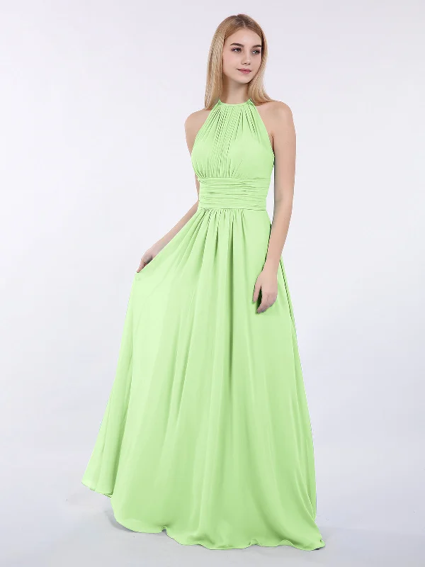 Halter Chiffon Maxi Dress of Bridesmaid Sage Cozy Maxi Dress with Slit