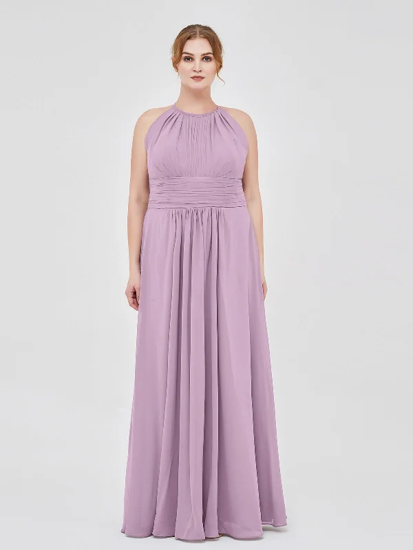 Halter Chiffon Maxi Dress of Bridesmaid Wisteria Cozy Open-Back Maxi Dress