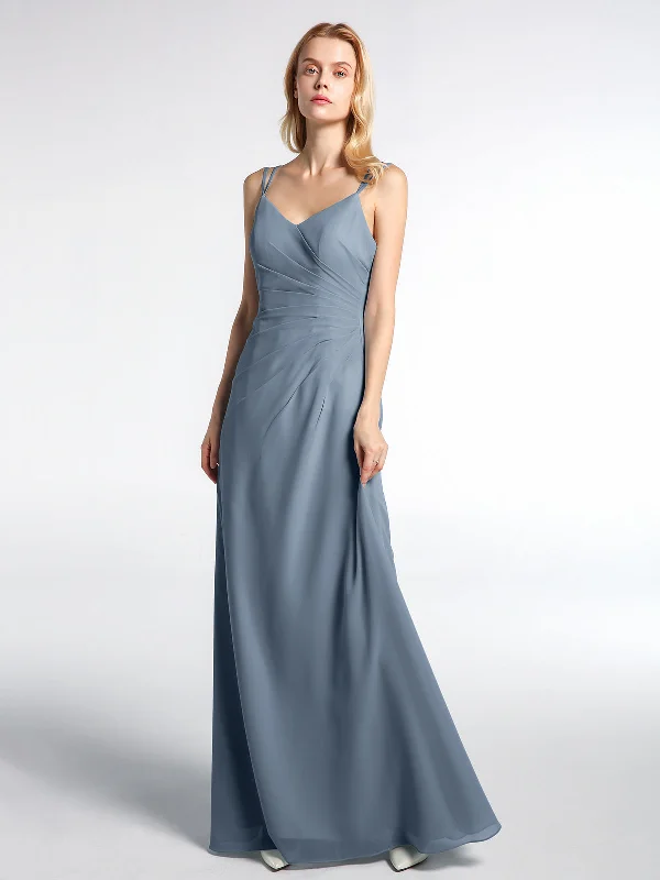 Double Straps Cross Back Chiffon Maxi Dress-Dusty Blue Stylish Empire Waist Maxi Dress
