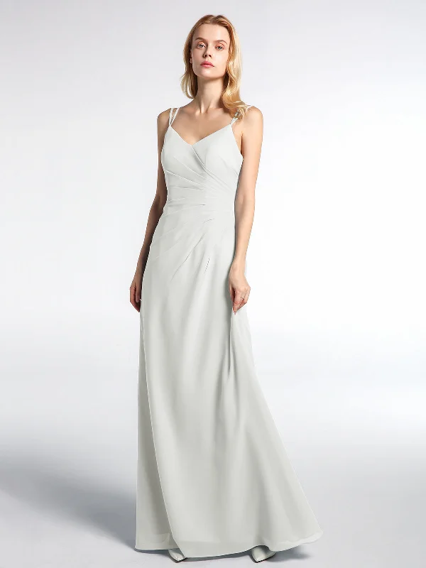 Double Straps Cross Back Chiffon Maxi Dress-Ivory Comfortable Maxi Dress with Belt