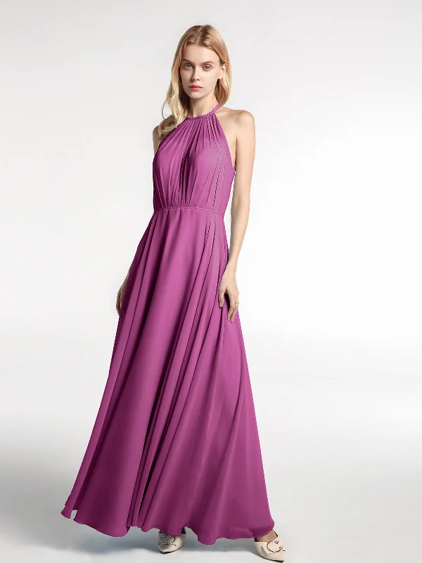 Halter Neck Chiffon Maxi Dress with Circle Skirt-Orchid Comfortable Maxi Dress with Slits