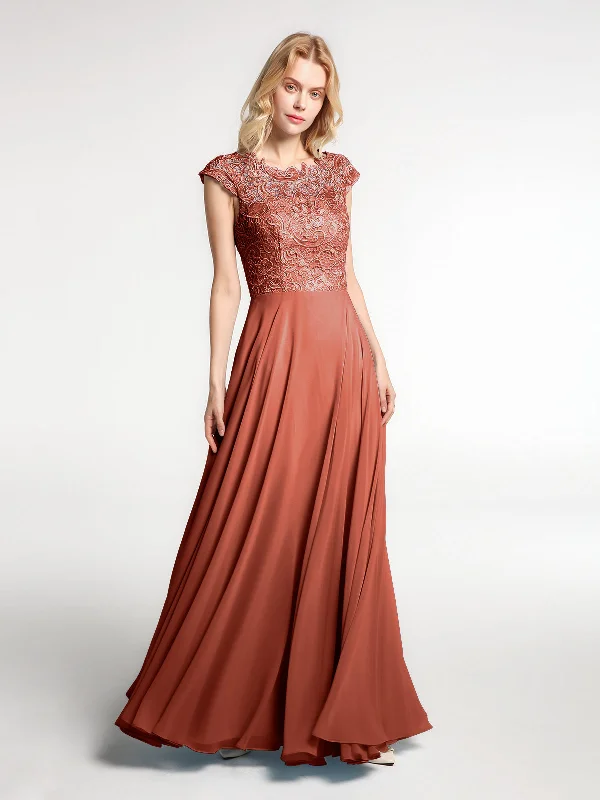 Illusion Wrap Neck Lace and Chiffon Maxi Dress-Rust Fashionable Off-Shoulder Maxi Dress Illusion Wrap Neck Lace and Chiffon Maxi Dress-Rust Fashionable Off-Shoulder Maxi Dress