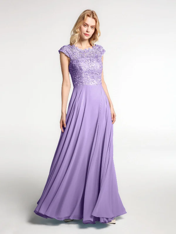 Illusion Wrap Neck Lace and Chiffon Maxi Dress-Tahiti Elegant Sleeveless Maxi Dress