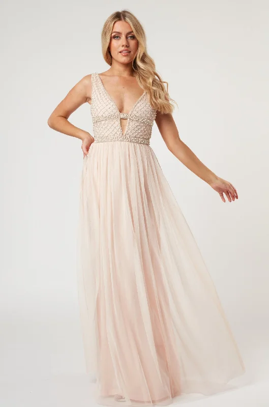 Myla Nude Embellished Maxi Dress Elegant Maxi Dress with Belt