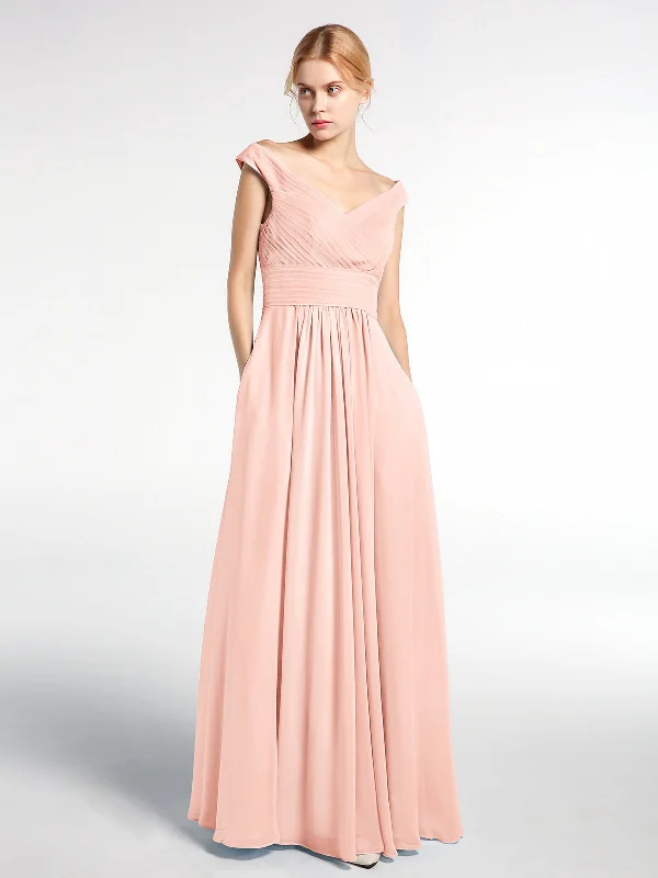 Off shoulder V-neck Maxi Dress with Pockets-Pearl Pink Cozy Ribbed Maxi Dress