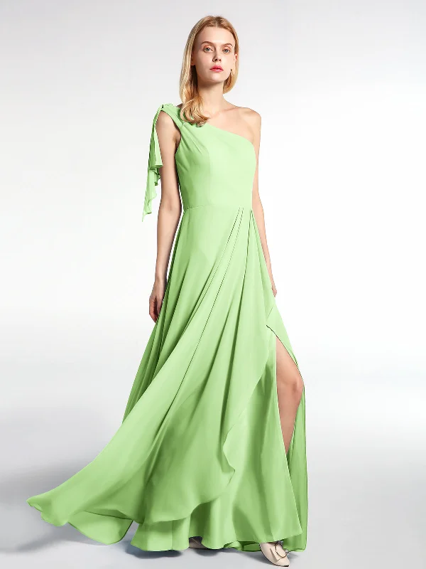 One Shoulder Chiffon Maxi Dress with Cascade-Sage Stylish Button-Up Maxi Dress