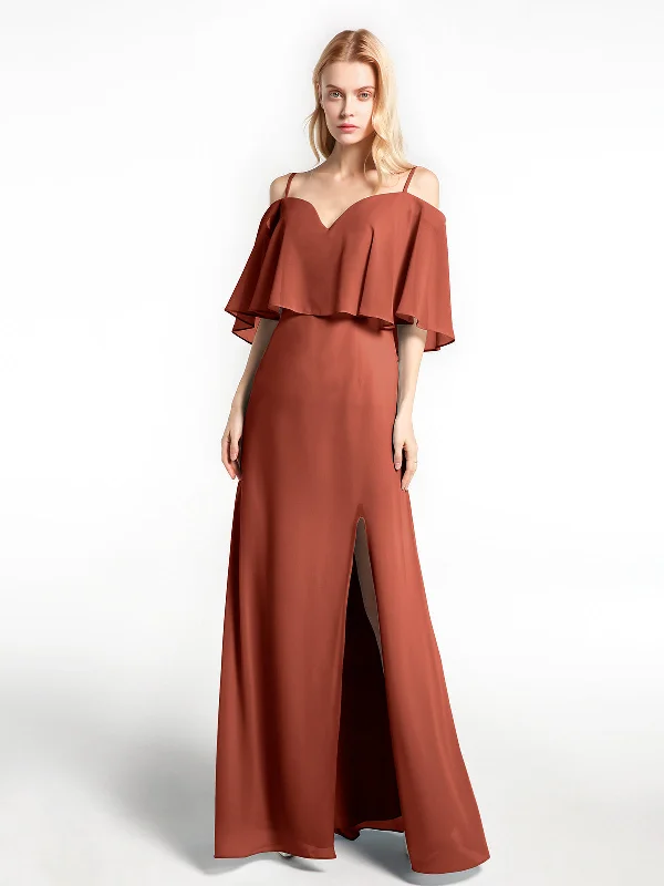 Ruffled Cold Shoulder Maxi Dress with Flounce Overlay Rust Cozy Cold-Shoulder Maxi Dress Ruffled Cold Shoulder Maxi Dress with Flounce Overlay Rust Cozy Cold-Shoulder Maxi Dress