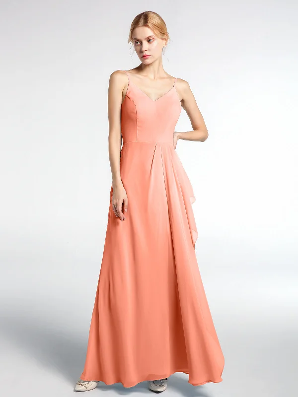 V-neck Chiffon Simple Maxi Dress with Spaghetti Straps-Sunset Stylish One-Shoulder Maxi Dress V-neck Chiffon Simple Maxi Dress with Spaghetti Straps-Sunset Stylish One-Shoulder Maxi Dress