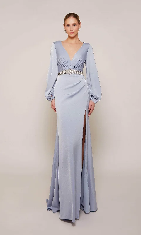 Alyce Paris 27696 - Bishop Sleeve Beaded Belt Formal Gown