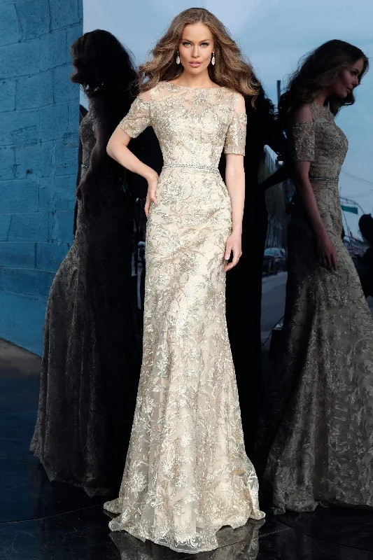 Jovani - 63649 Bead Embroidered Bateau Trumpet Dress