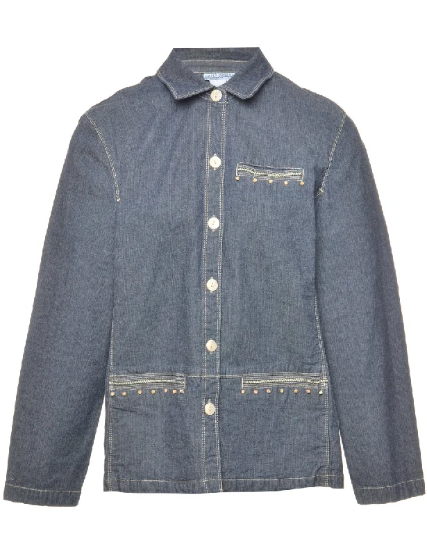 Beaded Denim Jacket - L Striped Jacket Polka Dot Jacket Floral Jacket