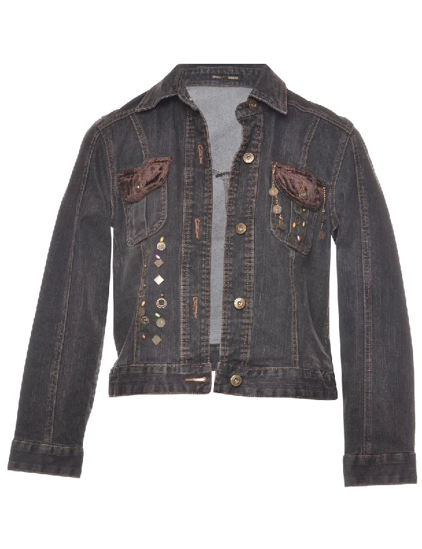 Button Front Denim Jacket - S Corduroy Jacket Velvet Jacket Brocade Jacket