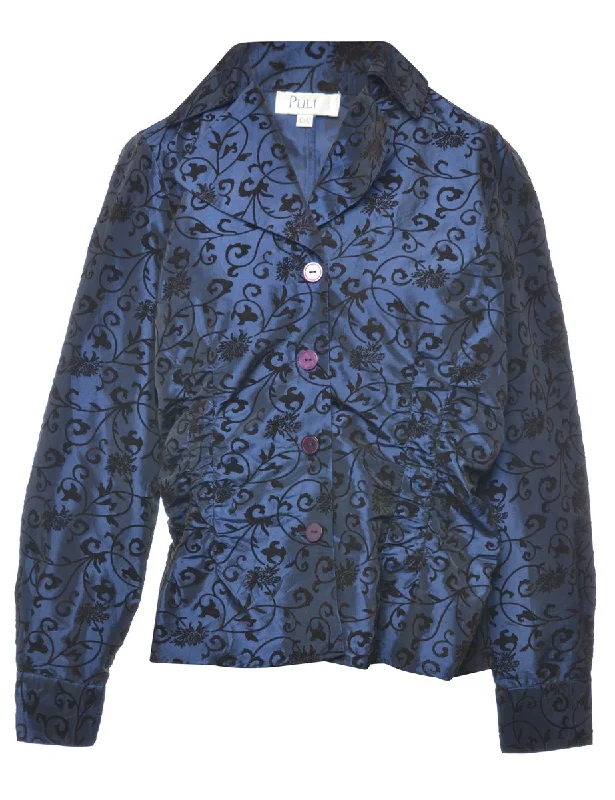Devore Navy Jacket - L Print Jacket Jacquard Jacket Patchwork Jacket
