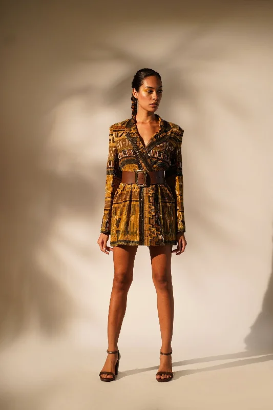 Mustard Aztec Print Jacket Wool Jacket Cashmere Jacket Tweed Jacket