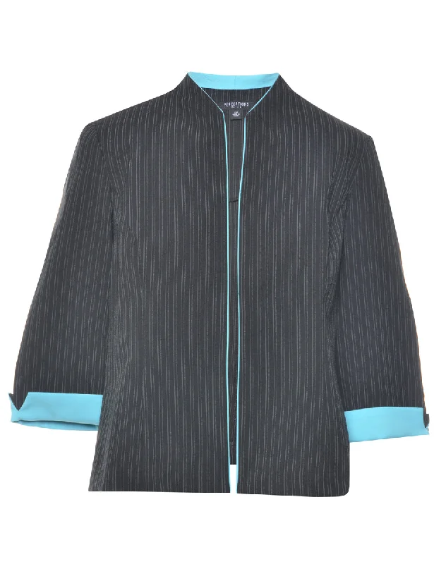 Striped Petite Jacket - M Zippered Jacket Buttoned Jacket Snapped Jacket