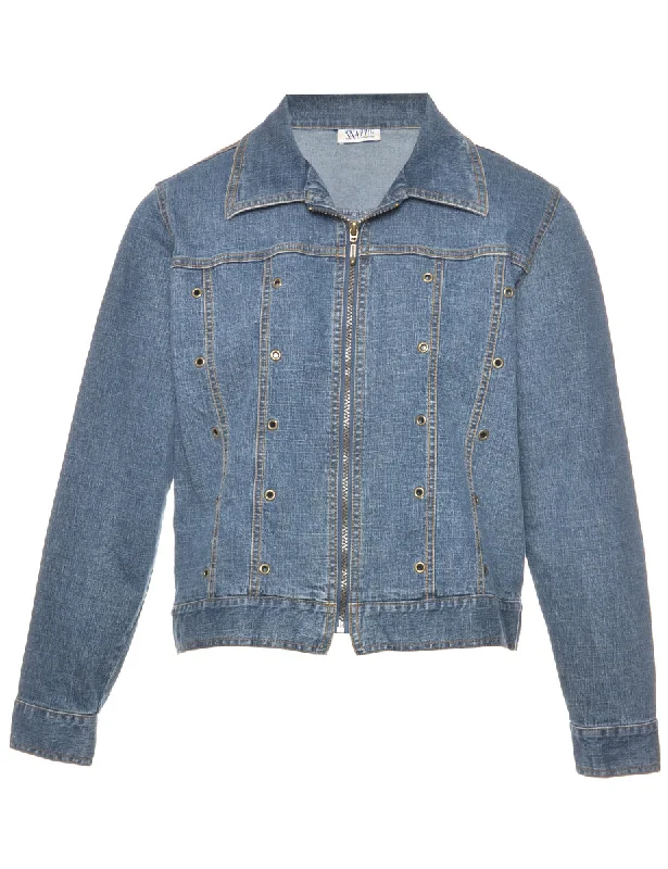 Studded Denim Jacket - L Tailored Jacket Straight Jacket A-Line Jacket