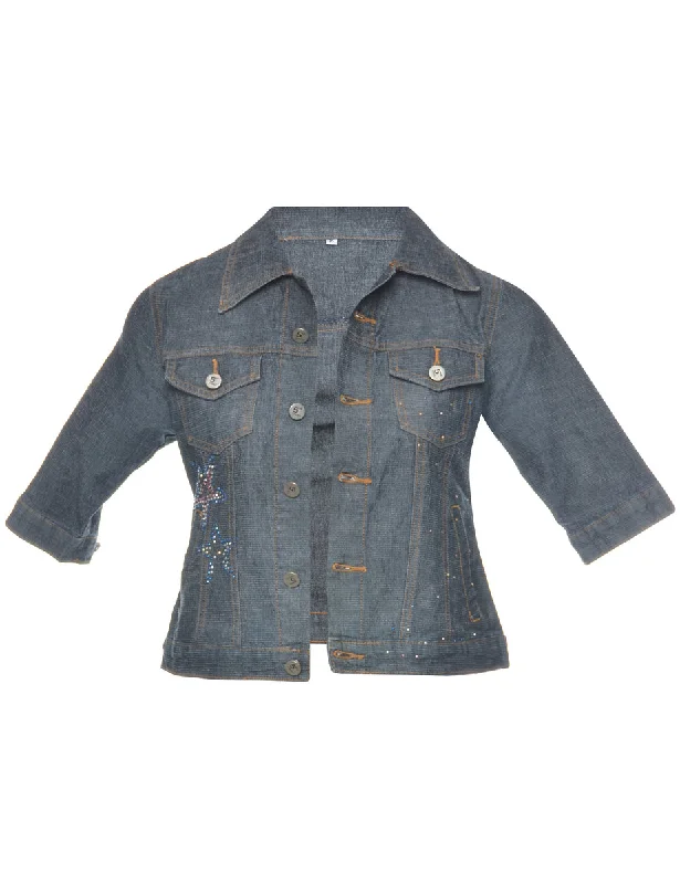 Studded Denim Jacket - M One-Shoulder Jacket Off-the-Shoulder Jacket Asymmetrical Jacket Studded Denim Jacket - M One-Shoulder Jacket Off-the-Shoulder Jacket Asymmetrical Jacket
