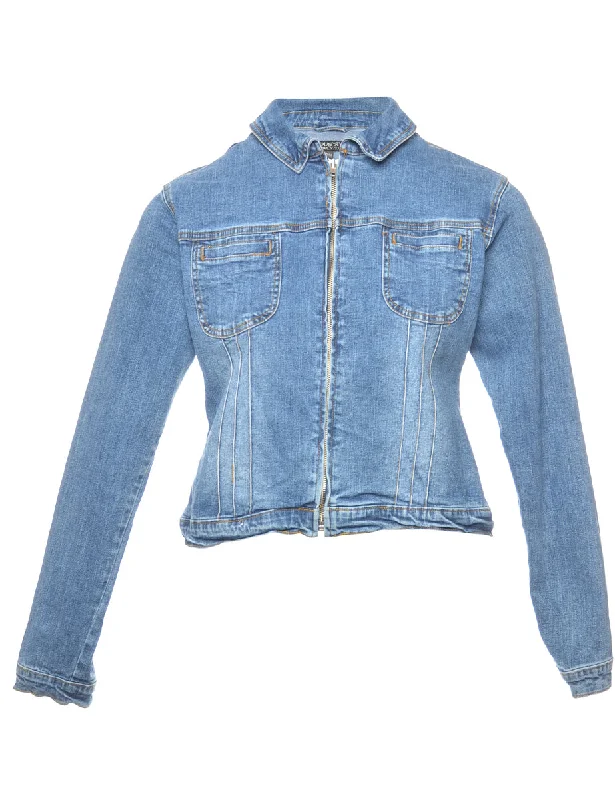 Zip Front Denim Jacket - M Elasticated Jacket Padded Jacket Insulated Jacket
