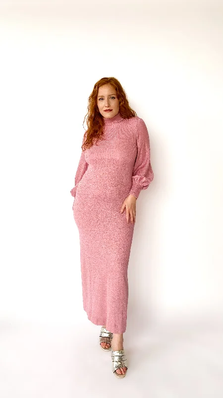 1970s Metallic Pink Knit Dress, sz. XS-L