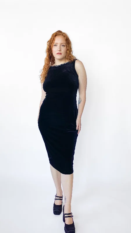 1990s Black Velvet Dress, sz. M/L