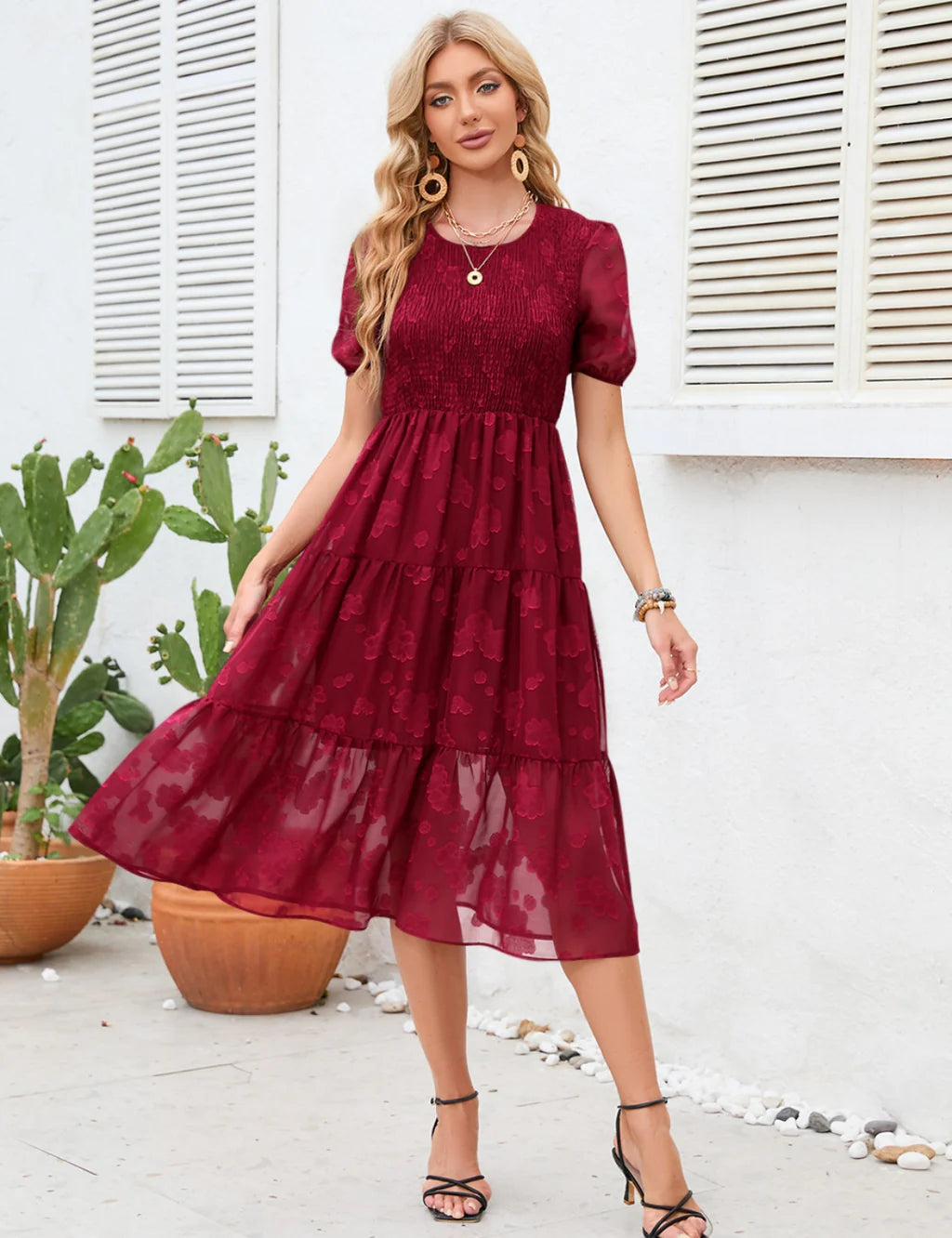 SUMMER SHORT-SLEEVED PRINTED DRESS