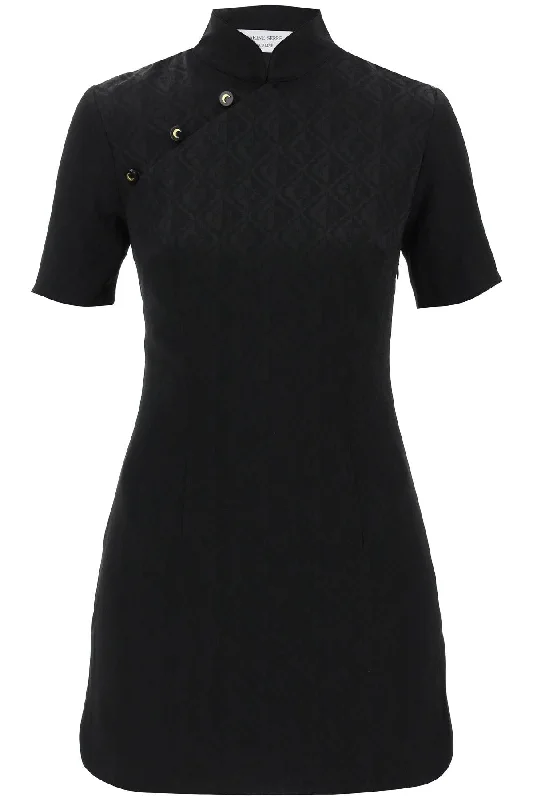 Moon Diamant Jacquard Mini Dress  - Black Fashionable Mini Dress with Frills