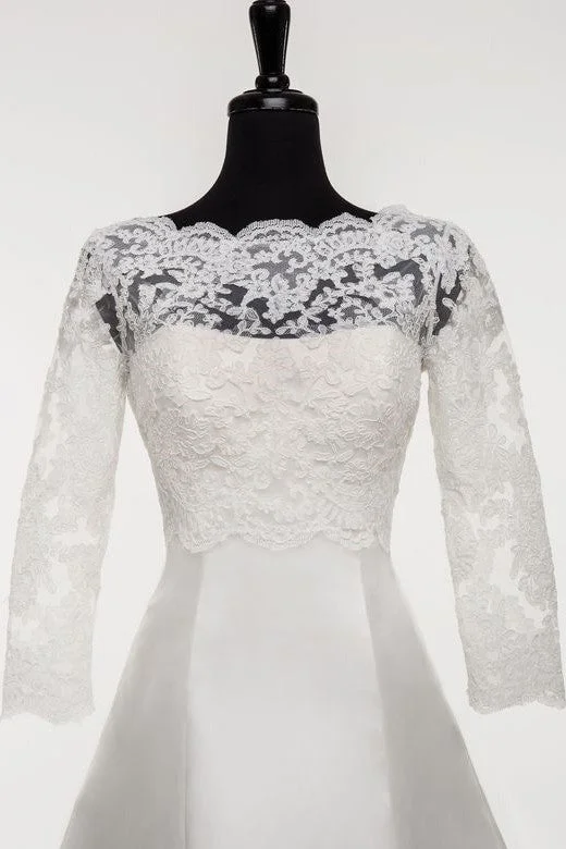 3/4 Sleeve Bridal Lace Topper Wedding Jacket with V back Knit Fabric Woven Fabric Fleece Fabric