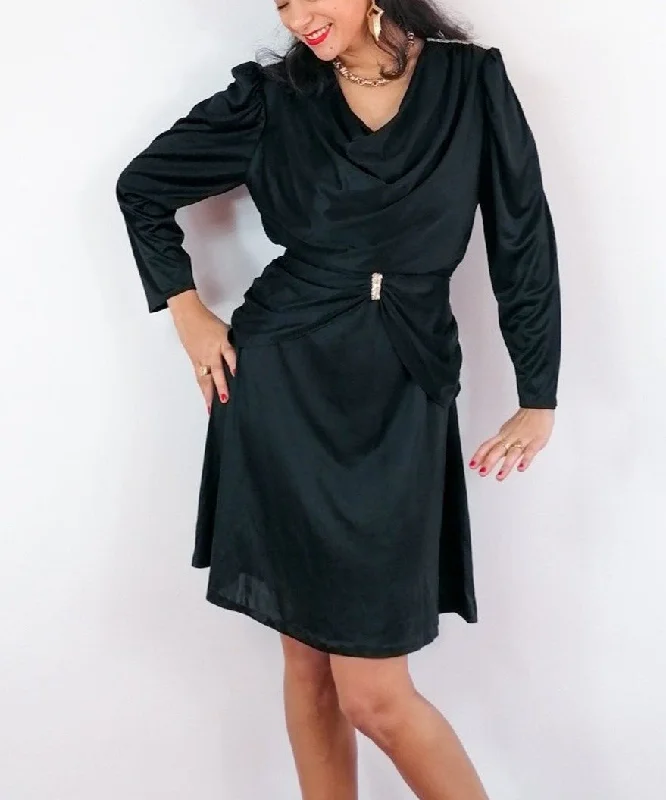 80s vintage black and gold cocktail dress