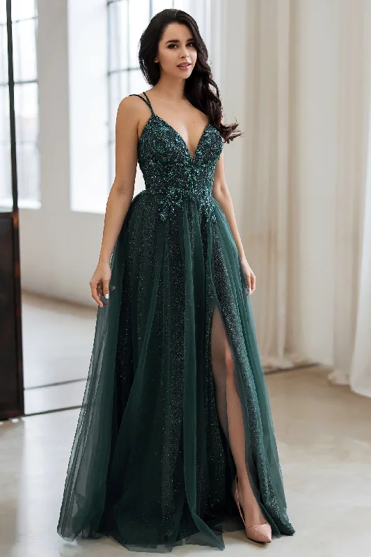 A-Line Beaded Tulle Formal Dress - 0657