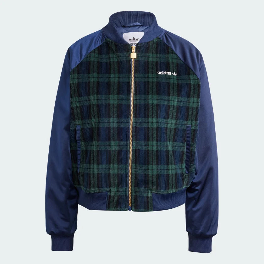 Adidas Women's Tartan Collegiate Jacket - Blue Tailored Jacket Straight Jacket A-Line Jacket