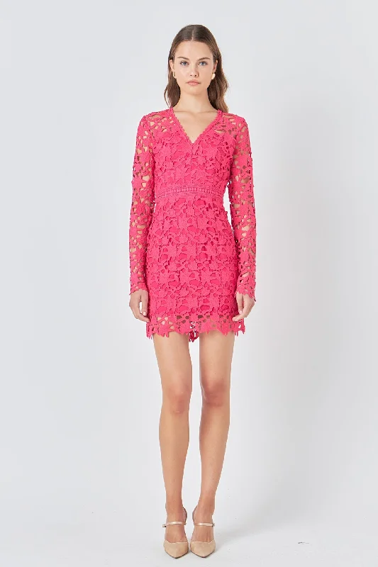 Endless Rose - Long Sleeve Lace Mini Dress Elegant Mini Dress with Pleats