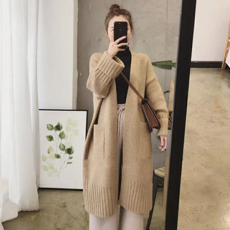 Autumn and Winter Casual Loose Sweater Mid-length Knitted Cardigan Jacket Fashion Solid Color Female Coat Jacket Blazer Coat Autumn and Winter Casual Loose Sweater Mid-length Knitted Cardigan Jacket Fashion Solid Color Female Coat Jacket Blazer Coat