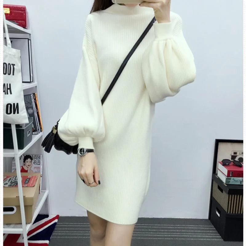 Autumn and Winter Half-high Collar Sweater Lantern Sleeve Casual Jacket Slim Knit Young Women's Top Wool Fabric Cashmere Fabric Tweed Fabric Autumn and Winter Half-high Collar Sweater Lantern Sleeve Casual Jacket Slim Knit Young Women's Top Wool Fabric Cashmere Fabric Tweed Fabric