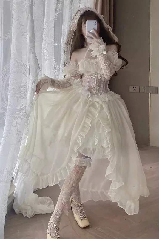 Ballet Twins Ruffle Bowknot Short Front Long Back Sweet Lolita Dress 2 Colors