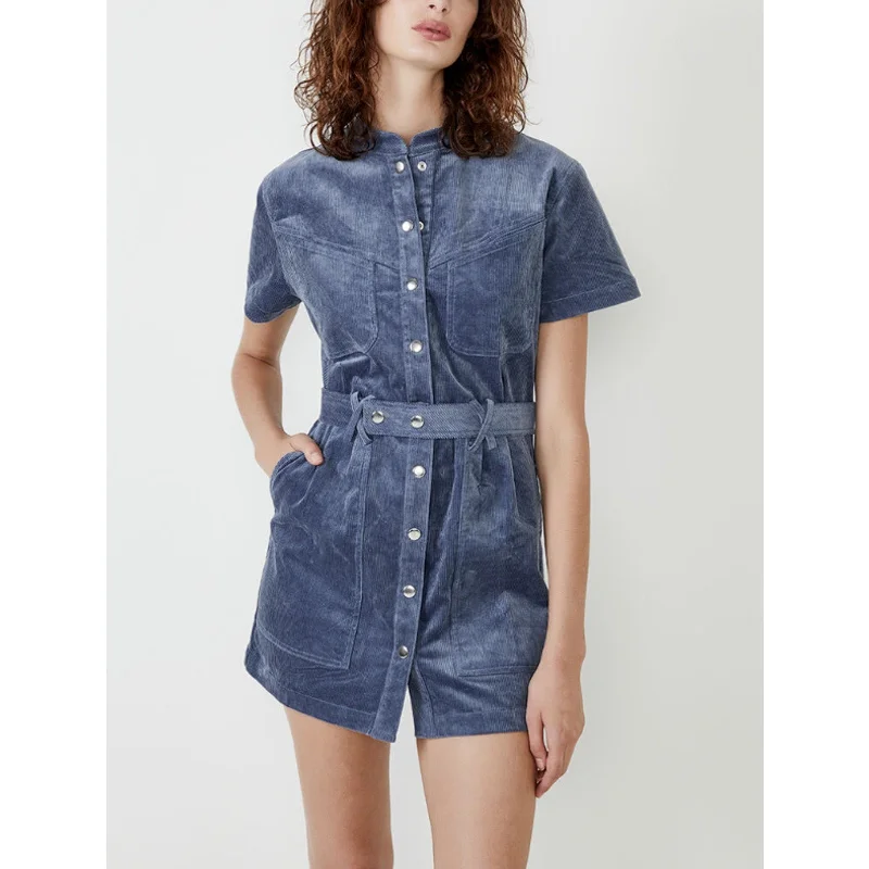 BARDOT Stacey Cord Mini Dress M US 6 Blue CornflowerShort Sleeve Button Up NWT Cozy Knit Mini Dress