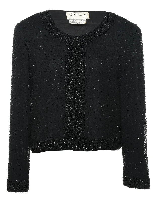 Beaded Black 100% Pure Silk Evening Jacket - M Tailored Jacket Straight Jacket A-Line Jacket Beaded Black 100% Pure Silk Evening Jacket - M Tailored Jacket Straight Jacket A-Line Jacket