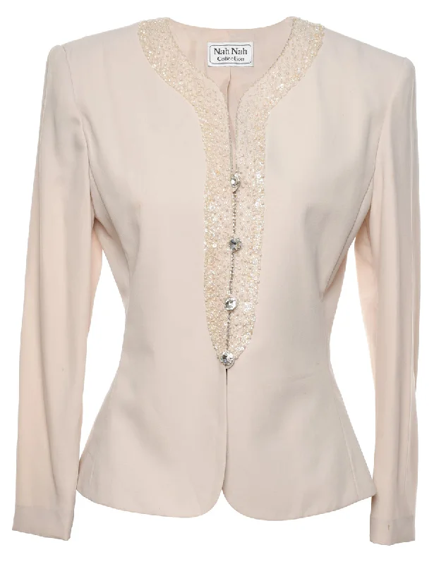 Beige Beaded Sparkly Evening Jacket - M Mesh Jacket Canvas Jacket Denim Jacket
