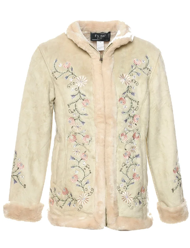 Beige Faux Shearling Jacket - M Striped Jacket Polka Dot Jacket Floral Jacket