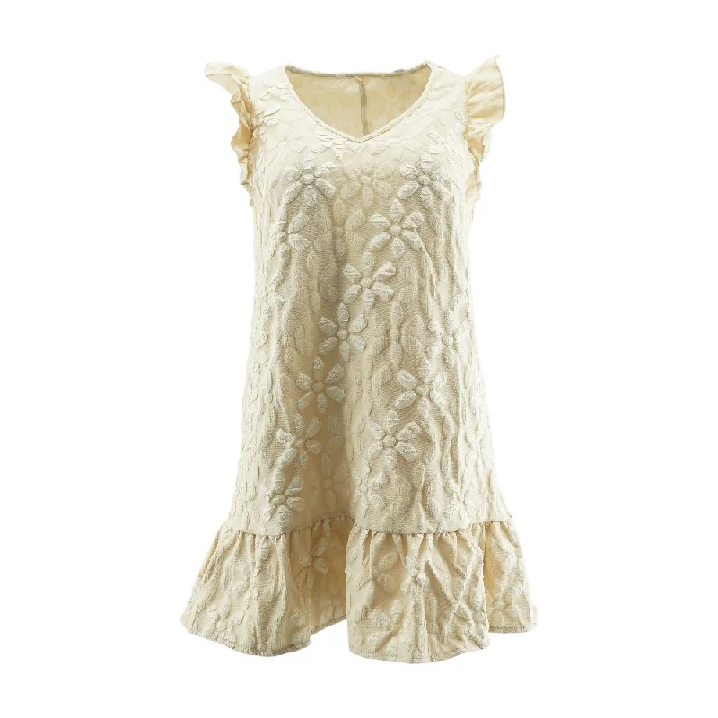 Beige Floral Mini Dress Chic Sleeveless Mini Dress