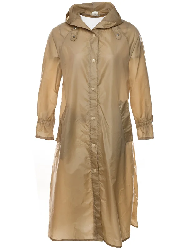 Beige Hooded Nylon Jacket - XS Ribbed Jacket Pleated Jacket Ruffled Jacket