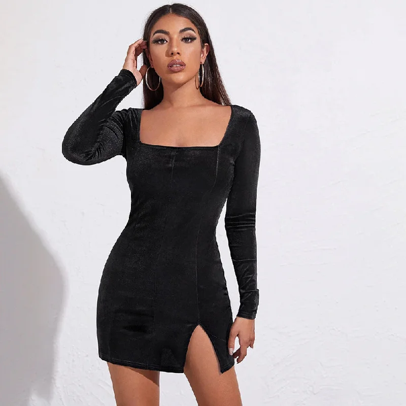 Square Collar Velvet Dress