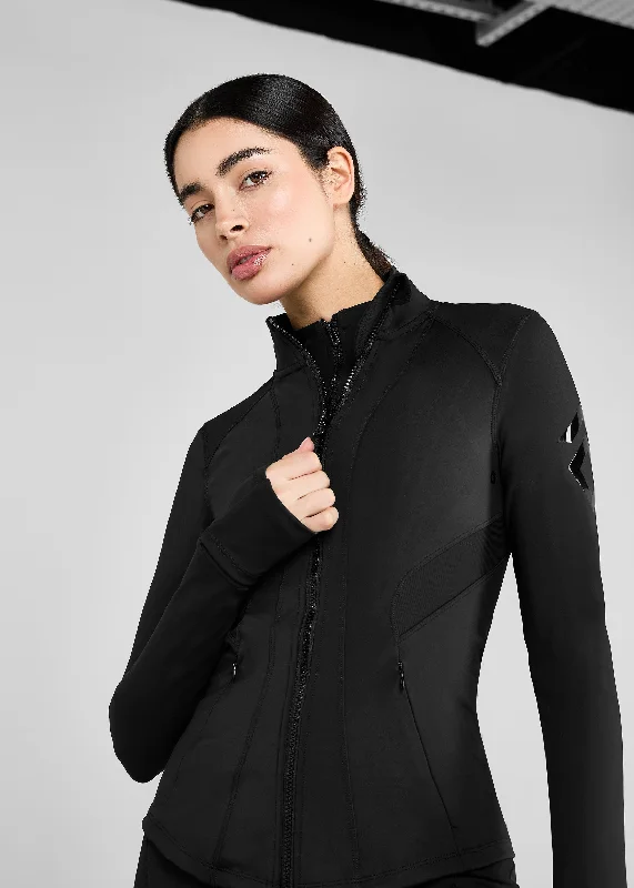 Black Core Fitted Jacket Notch Collar Peter Pan Collar Cowl Neck