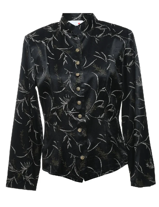 Black & Silver Floral Sparkly Evening Jacket - M Notch Collar Jacket Peter Pan Collar Jacket Cowl Neck Jacket Black & Silver Floral Sparkly Evening Jacket - M Notch Collar Jacket Peter Pan Collar Jacket Cowl Neck Jacket