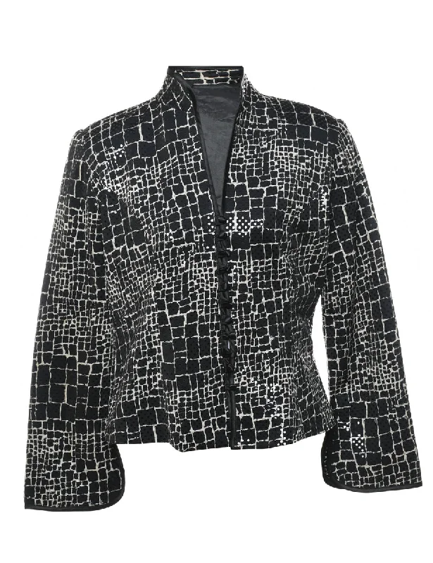 Black & Silver Snakeskin Pattern Evening Jacket - M Toggled Jacket Drawstring Jacket Belted Jacket Black & Silver Snakeskin Pattern Evening Jacket - M Toggled Jacket Drawstring Jacket Belted Jacket