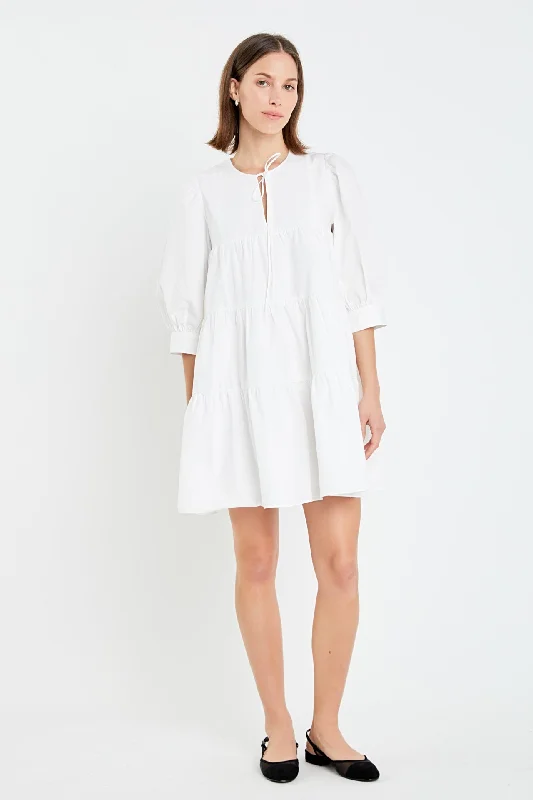 English Factory - Blouson Sleeve Poplin Mini Dress Fashionable A-Line Mini Dress