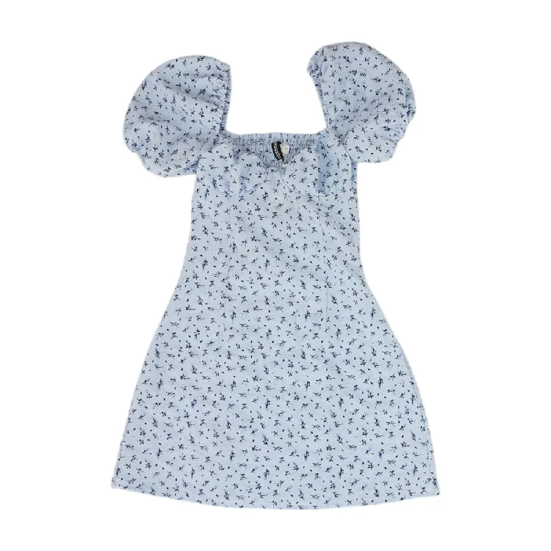 Blue Floral Mini Dress Trendy Mini Dress with Belt