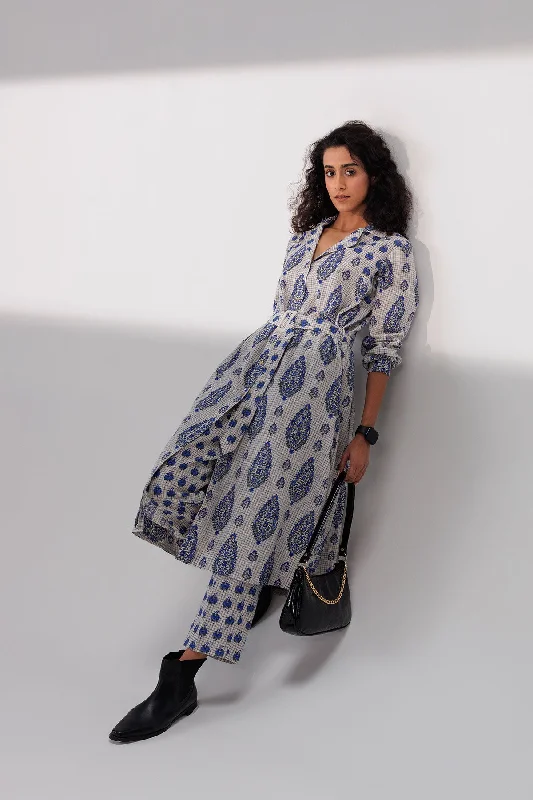 Blue Print Shirt Jacket One-Shoulder Jacket Off-the-Shoulder Jacket Asymmetrical Jacket