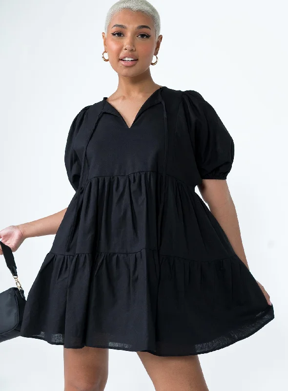 Braxton Mini Dress Black Fashionable Mini Dress with Frills