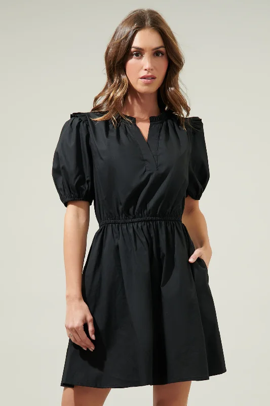 Candice Love Poplin Short Sleeve Mini Dress Trendy Denim Mini Dress